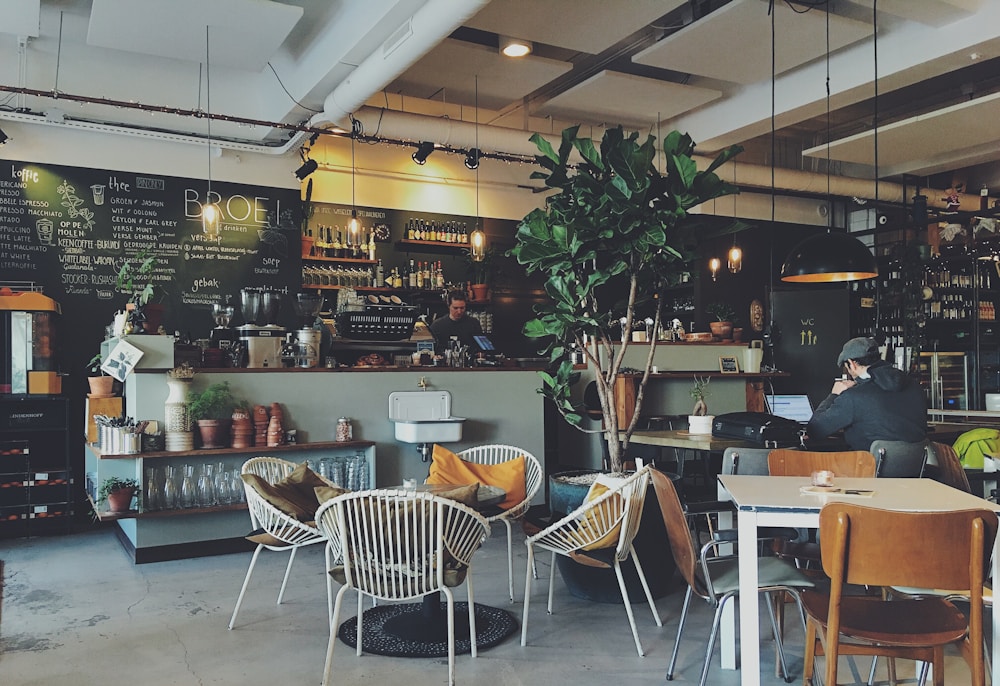 A welcoming café interior with a customer counter and seating